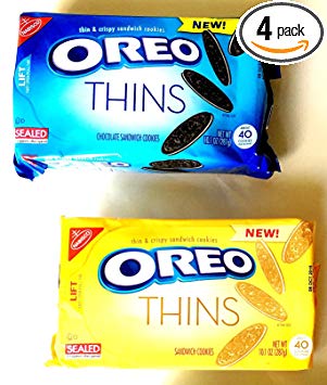 Oreo Thins, NEW! Variety 4 Pack   FREE 19 oz. Beverage Bottle: 2 Packs of ORIGINAL CLASSIC, 2 Packs of GOLDEN. The Oreo You Love…Now Thinner!