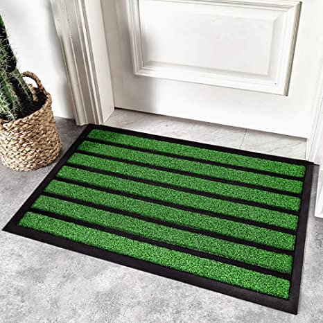 Olanly Original Durable Striped Door Mat, Indoor Outdoor, Easy Clean, Heavy Duty Doormat, 35X23, Striped Green