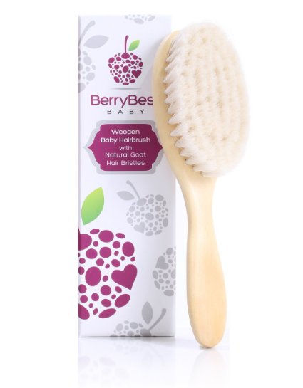 BerryBest Baby Hairbrush  Natural Goat Hair with Wooden Handle for Your Newborn  Soft Brush for Fine Hair