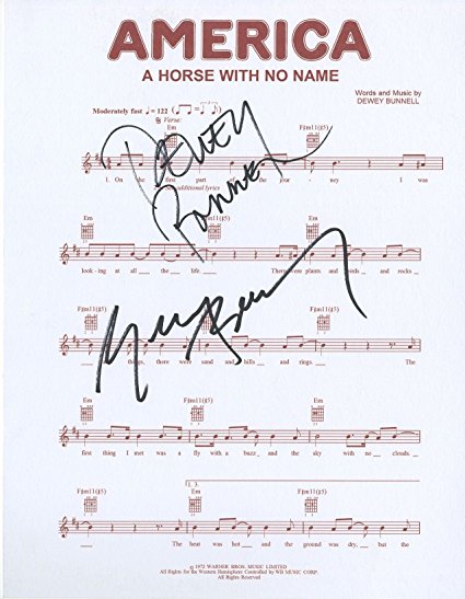 America - Classic Rock Band - Beckley & Bunnell - Autographed Sheet Music