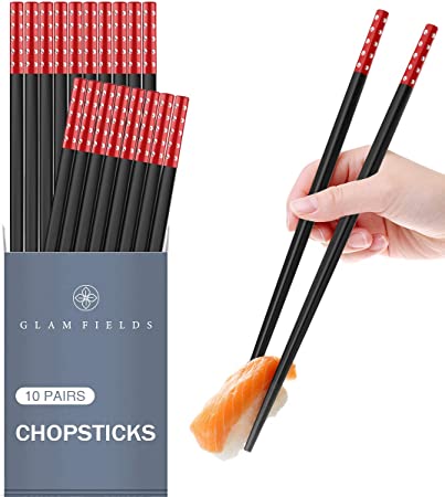10 Pairs Fiberglass Alloy Chopsticks, GLAMFIELDS Reusable Japanese Chinese Korean Chop sticks, Non-slip, 9 1/2 inch