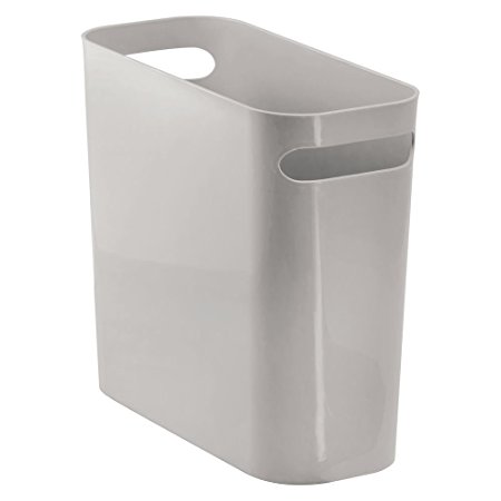 mDesign Slim Rectangular Small Trash Can Wastebasket, Garbage Container Bin with Handles for Bathrooms, Kitchens, Home Offices, Dorms, Kids Rooms — 10" high, Shatter-Resistant Plastic, Gray