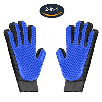 Pet Grooming Glove,Gentle Deshedding Brush Glove Hair Remover Brush for Dogs,Cats with Long & Short Fur,Enhanced Five Finger Design -One Pair Left & Right