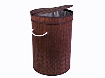 Dwellbee Clein Wood Round Laundry Hamper with Lid, 19 Gallon Capacity (Dark Brown Bamboo, Dark Brown Trim)
