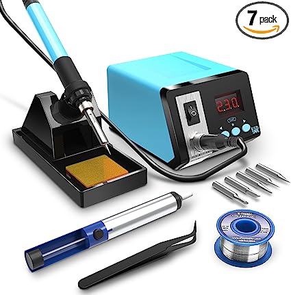 Daxiongmao Soldering Station, 75W Soldering Iron Kit, Portable Soldering Kit with 5 Iron Head Tips, Sponge, Soldering Iron Bracket, Tin Suction Gun, Lead-free Tin Wire, Tweezers, Gadgets for Men