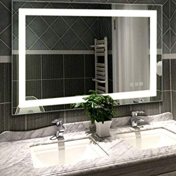 HAUSCHEN HOME 48x36 inch LED Lighted Vanity Bathroom Mirror, Wall Mounted   Anti Fog & Dimmer Touch Switch   UL Listed   IP44 Waterproof   5500K Cool White  3000K Warm   CRI&gt;90   Vertical&Horizontal