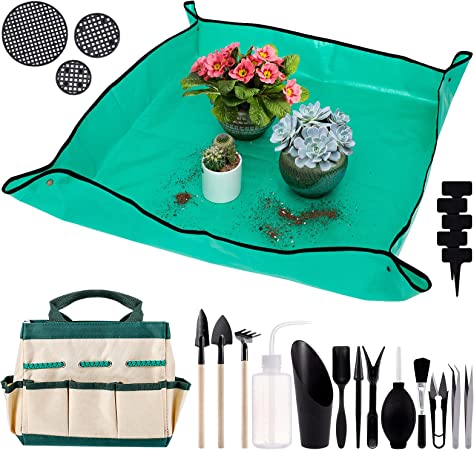 Pack of 44 Succulent Tool Set - 39.4" Indoor Plant Repotting Mat with Storage Bag, Miniature Succulent Hand Tools, Garden Flower Plants Transplanting Supplies Gifts for Gardeners Plant Care