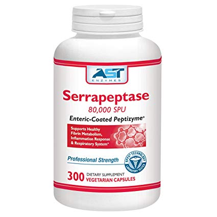 Serrapeptase 80,000 SPU – 300 Vegetarian Capsules - Premium Natural Systemic Enzymes – Enteric-Coated Serrapeptase – AST Enzymes