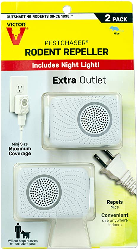 Victor M752PS 2 Units Pestchaser Rodent Repellent w/Nightlight & Extra Outlet,White