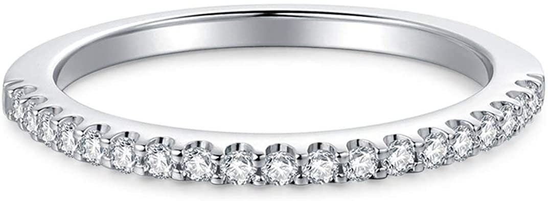 Hafeez Center 1.5mm Rhodium Plated Sterling Silver Simulated Diamond Cubic Zirconia CZ Petite Half Eternity Wedding Ring, 1/5 cttw