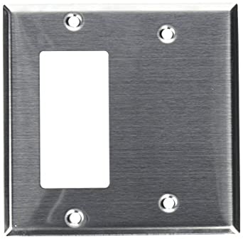 Morris 83560 430 Wall Plate, 2 Gang with 1 Blank, 1 GFCI, Stainless Steel