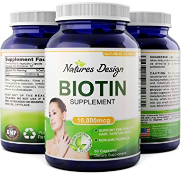 Biotin Supplement - Vitamin B Complex for Stronger Hair and Nails - Supports Healthy Growth and Fights Hair Loss - Improves Digestion - Reduces Breakage in Women and Men - By Natures Design