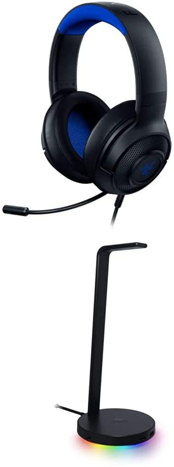 Razer Kraken X Ultralight Gaming Headset: 7.1 Surround Sound - Lightweight Aluminum Frame - for PC, PS4, PS5, Switch, Xbox One, Xbox Series X & S, Mobile - Black/Blue   Base Station V2 Chroma