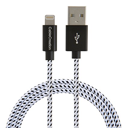 [Apple MFi Certified] CableCreation Lightning to USB Charge and Sync Cable for iPhone 6S iPhone 6,iPhone 5/5S/5C, Metal Plug & Cotton Jacket, Black & White, L=4ft/1.2m