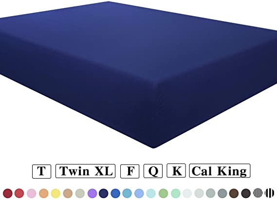 NTBAY Microfiber King Fitted Sheet, Wrinkle, Fade, Stain Resistant Deep Pocket Bed Sheet, Navy Blue