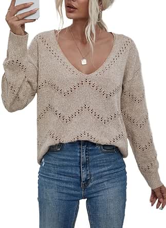 EVALESS Women's Crochet Sweater Top Hollow Out Long Sleeve Pullover Tops Fall Outfits Fashion 2024