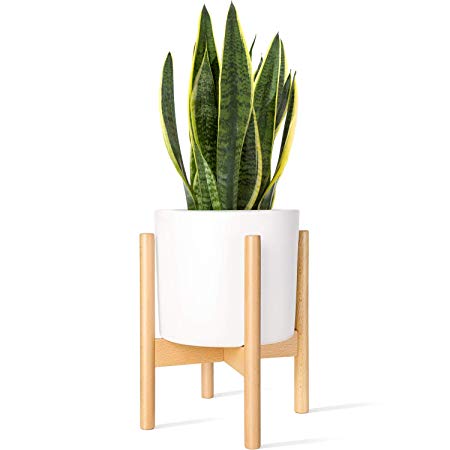 Mkono Plant Stand Mid Century Wood Flower Pot Holder Display (Plant Pot NOT Included) Potted Rack Rustic Decor, Up to 8 Inch Planter, Natural