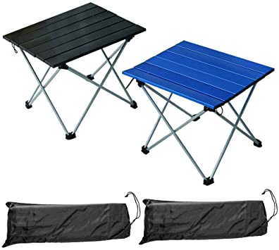 fani 2 Pcs Portable Camping Table with Aluminum Table Top and Carry Bag,Hard-Topped Aluminum Folding Camping Table, Easy to Carry, Prefect for Outdoor, Picnic, BBQ, Cooking, Festival, Beach