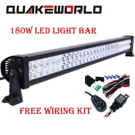 Quakeworld 34 Inch CREE 180w LED Work Light Bar Spot and Flood Combo Beam IP67 Waterproof Offroad Light for Truck Car ATV SUV Jeep Boat 4WD ATV Auxiliary Driving Lamp - with Wiring Harness Kit