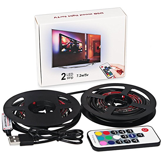 TV Backlights LED Light Strip 5V Bias Lighting USB Powered 2X19.7in/1.6ft 5050 RGB Strip Light Kit with Remote Control for HDTV, Flat Screen TV Accessories and Desktop PC（Multicolor）VANJING