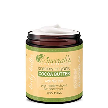 4 oz Organic Cocoa Body Butter & Sweet Almond Oil with Aloe Vera & Vitamin E | Body Moisturizer Cream - Unscented