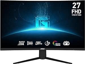 MSI G27C3F Écran gaming incurvé FHD de 27 pouces - dalle Rapid VA 1920 x 1080 1500R, 180 Hz / 1 ms (GtG), Adaptive Sync - DP 1.2a, HDMI 2.0b CEC