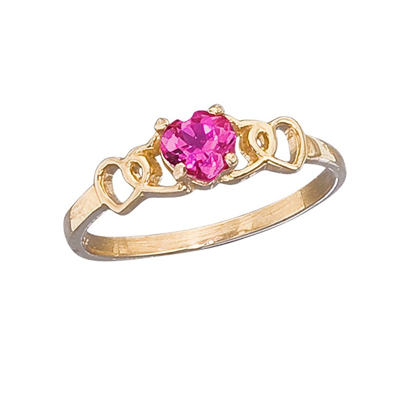 14k Gold Genuine .25ct TW Pink Topaz Heart Children's Ring Size 3