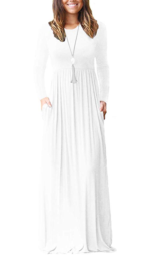 Viishow Women's Long Sleeve Loose Plain Maxi Dresses Casual Long Dresses with Pockets