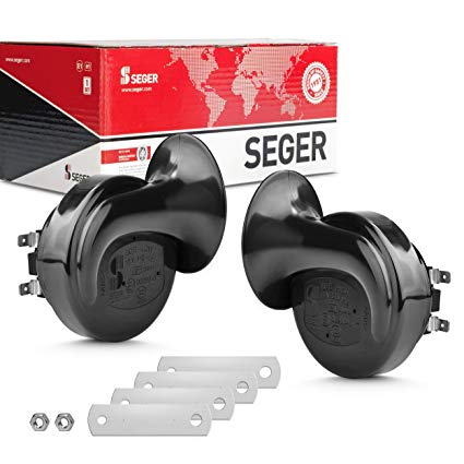 SEGER Trumpet Car Horn Set - High/Low Tone, 12 Volt, Universal Fit, 60B Series 12V Loud Horn with Brackets