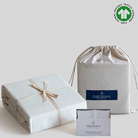 100% Organic Cotton Queen Ivory Sheet Set- Sateen Weave- 4 Piece- 400 Thread Count- GOTS Certified- Soft Silky Shiny - Luxury Finish- Fits Upto 19" Deep Mattress Pockets- Environment Friendly
