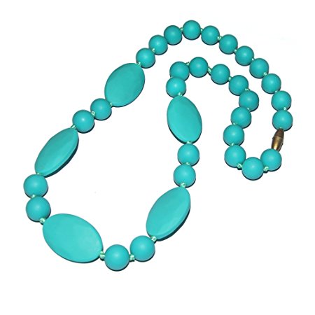 HAL Silicone Baby Teething Necklace for Mom, Round and Flat Chewable Teether Toy for Baby-Turquoise