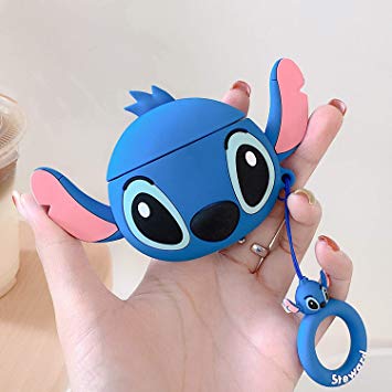 Lalakaka for Airpods 1/2 Cute Case,Cartoon Character Silicone Animal Airpod 1&2 Designer Skin Kawaii Funny Fun Cool Keychain Ring Design Cover Kids Teens Air pod Cases for Girls Boys(Ear Blue Stitch)