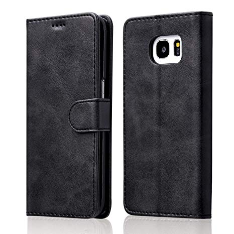 ZTOFERA Leather Case for Samsung Galaxy S7,Ultra Slim [Magnetic Closure] Retro Vintage TPU Folio Flip Wallet Stand with [Card Slots] Case for Samsung Galaxy S7 - Black