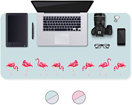 Monoy Office Desk Pad,Home Desk Mat - Dual Sided Waterproof PU Leather - Extended Mouse Pad for Gaming - Smooth Writing Blotter - Desk Decor Non-Slip Spill-Resistant (Light Green-Flamingo)