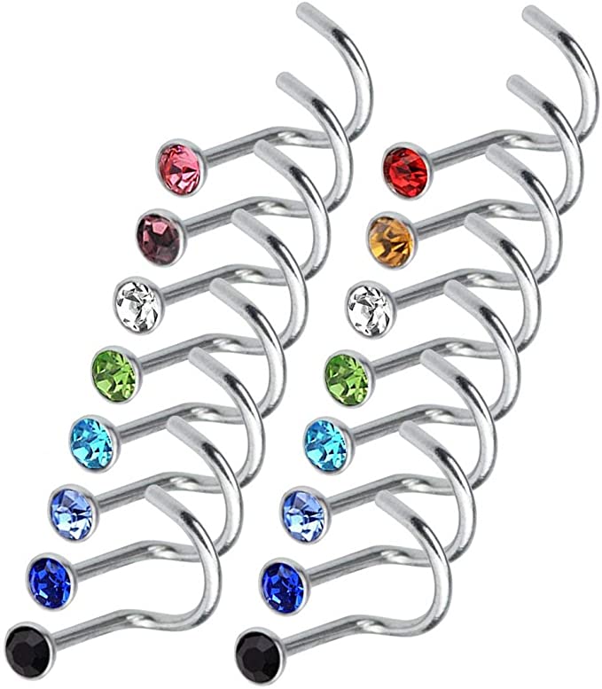 Rbenxia Nose Stud Rings 20pcs Stainless Steel Rhinestone Body Piercing Nose Stud Assorted Color