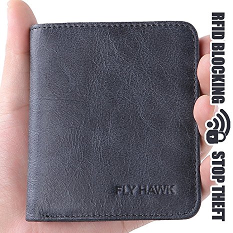 FlyHawk RFID Blocking Genuine Leather Wallets Men's Biford Mini Wallets
