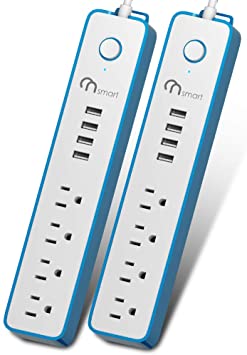 ONSMART USB Surge Protector Power Strip-4 Multi Outlets with 4 USB Charging Ports-3.4A Total Output-600J Surge Protector Power Bar-6 ft Long UL Cord- Wall Mount-Blue