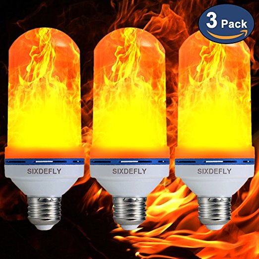 SIXDEFLY Flame Bulb,3 MODES E26 Flame Effect LED Light Bulbs Flickering Fire Atmosphere Decoration Lighting for Hotel/ Bars/ Home/ Restaurants 3-Pack