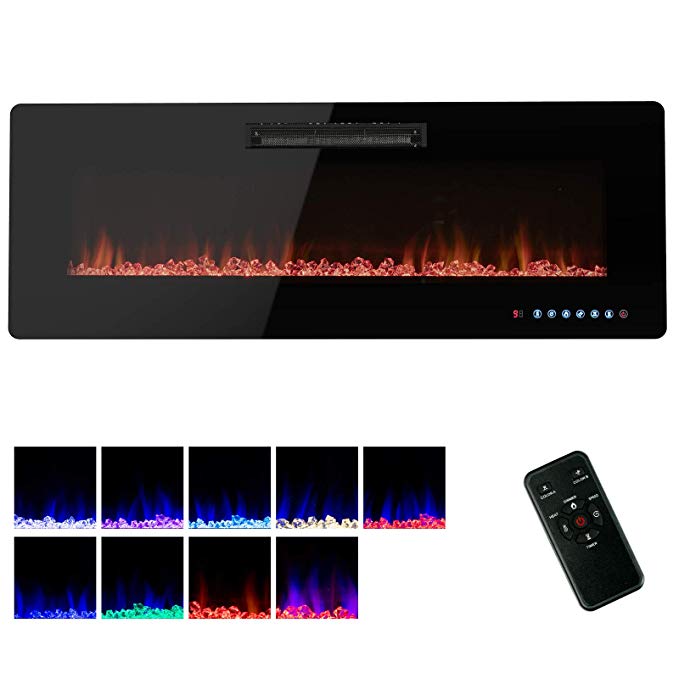 KUPPET Wall Freestanding Mounted Recessed Electric Fireplace Insert, LED Fireplace Heater, Remote Control with Timer, Touch Screen, Adjustable Flame Colors and Speed, 750W/1500W (50inch)