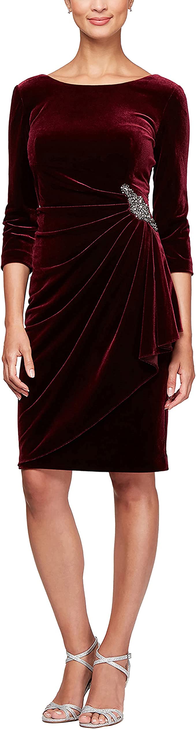 Alex Evenings Women's Plus Size Short Three Quarter Sleeve Velvet Dress