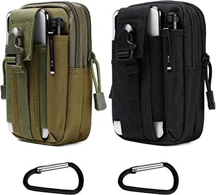 flintronic 2PCS Bolsa Cintura Táctica, Bolso Cinturón Táctica Militar Compacta 1000D Nylon para Teléfono Móvil al Aire Libre Deportes Senderismo y Camping, 2PCS con Mosquetón