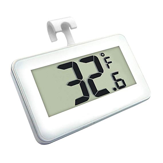 Refrigerator Thermometer -Shelf Mounted -Large Digital Readout-Warm Temp Warning