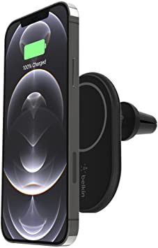 Belkin BoostCharge Wireless Charging Magnetic Car Phone Mount Holder, Compatible with MagSafe Enabled iPhone 13, 12, 11, Pro, Max, Mini, Galaxy S21, Ultra, Plus and More (Cable Included)