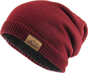 KBETHOS Soft Fleece Slouchy Long Beanie Cap for Men and Women Lined Winter Knit Warm Hat Thick Skull Cap