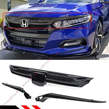 Glossy Black Sport Style Replacement Front Grille Base With Accent Garnish Compatible with 2018-2020 10th Gen Honda Accord Sedan Model