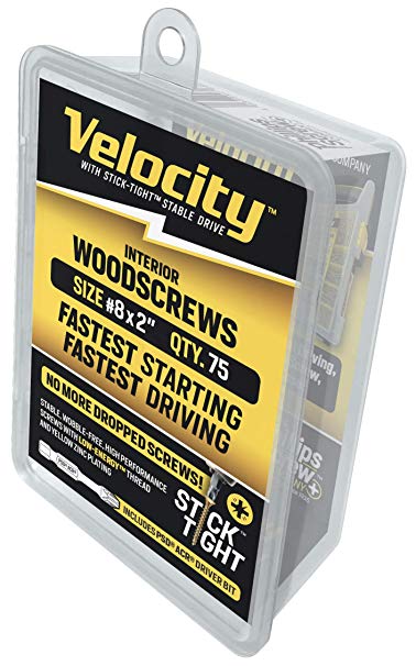 Wood Screw - Velocity Interior Stick-Tight Wood Screw #8 x 2" Qty. 75 Includes PSD ACR No-Wobble Driver Bit