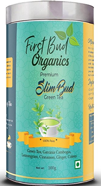 First Bud Organics Premium SlimBud Green Tea-100 Gram with Garcinia Cambogia | Slim tea for weight loss l Detox tea for weight loss | Green tea leaf l Weight Loss Products for women | Antioxidant Rich | No artificial flavour