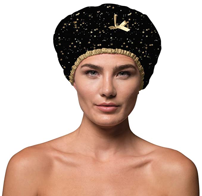 Betty Dain Fashionista Collection Mold Resistant Lined Shower Cap, Waterproof Exterior, PEVA Lining, Mold and Mildew Resistant, Oversized Design for All Hair Lengths, Elasticized Hem, Starry Nights