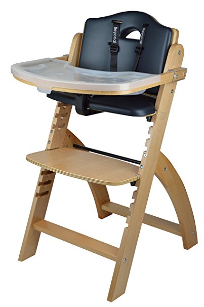 Abiie Beyond Wooden High Chair with Tray.The Perfect Seating Highchair Solution for Your Child As Toddler's or a Dining Chair (6 Months & up) (Natural - Black Cushion)
