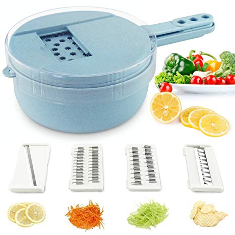 Soogoo Vegetable Slicer, kitchen Mandoline Slicer veggie Cutter Grater Chopper Julienne Slicer with Hand Protector,Food Storage Container Tool for Potato, Tomato, Onion, Cheese, Cucumber